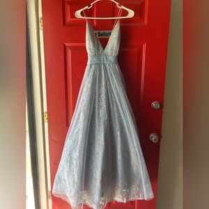 TLC Say Yes To The Prom Blue Floral Halter Dress Size 7